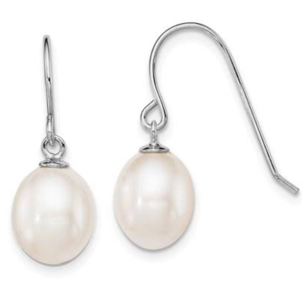 925 Sterling Silver Rhodium-plated White 8-9mm FWC Pearl Dangle